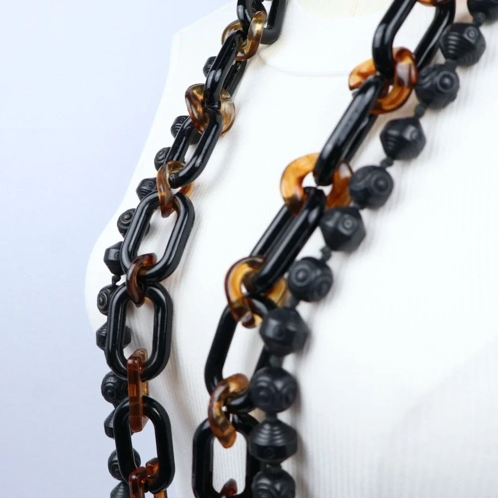 Boho Tribal Style Ethnic Wood Statement Chunky Jewelry Lot (16) Black Brown - Picture 7 of 12